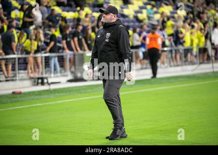 Nashville, Tennessee, USA. 1 luglio 2023. D.C. Il manager Wayne Rooney. Nashville SC sconfigge D.C. United 2-0 a GEODIS Park. Crediti: Kindell Buchanan/Alamy Live News. Foto Stock