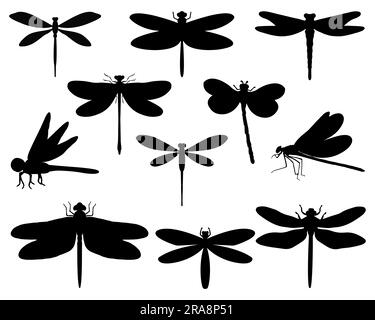 Set di silhouette Dragonfly Illustrazione Vettoriale