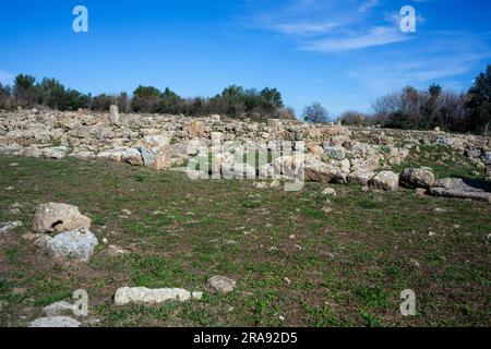 Vista panoramica sull'antica città greca di Morgantina, famose rovine della Sicilia Foto Stock