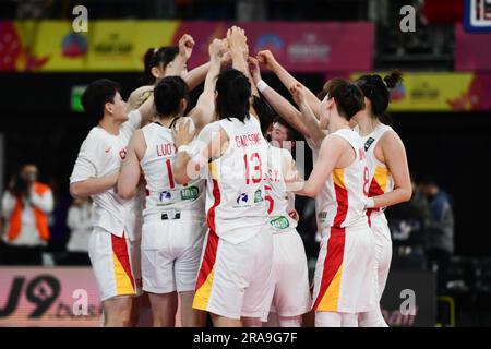 Sydney, Australia. 2 luglio 2023. I giocatori della squadra di basket femminile della Cina hanno visto in azione durante la partita della FIBA Women's Asia Cup 2023 Division A tra Cina e Giappone al Quay Centre. Punteggio finale; Cina 73:71 Giappone. Credito: SOPA Images Limited/Alamy Live News Foto Stock