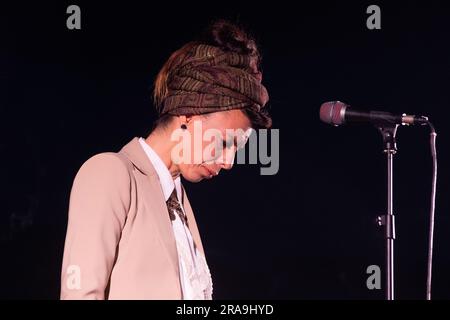 1 luglio 2023, Roma, Italia: La cantautrice italiana Amara durante il concerto ''Torneremo ancora â€“ concerto mistico per Battiato'' presso Villa dei Quintili a Roma (Credit Image: © Matteo Nardone/Pacific Press via ZUMA Press Wire) SOLO USO EDITORIALE! Non per USO commerciale! Foto Stock