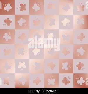 Motivo a farfalla senza cuciture. Sfondo a farfalla ripetuto per stampe di design. Fiori moderni ripetuti. Lamina oro rosa. Confezione regalo ripetuta patern Illustrazione Vettoriale