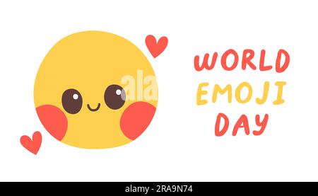 Illustrazione vettoriale della giornata mondiale dell'emoji. Concept for Smile Day con un'icona sorridente e felice. Illustrazione emoticon su bianco Illustrazione Vettoriale