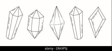 Collezione di cristalli magici, gemme e minerali dal profilo semplice. Pietre preziose astratte geometriche. Illustrazione vettoriale Illustrazione Vettoriale
