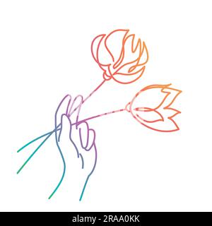 Fiori arcobaleno, saluta la primavera e l'estate. Illustrazione vettoriale disegnata a mano. Illustrazione Vettoriale