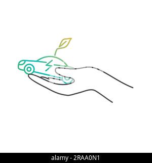 Mano con auto eco. Eco-compatibile. Illustrazione vettoriale disegnata a mano. Illustrazione Vettoriale