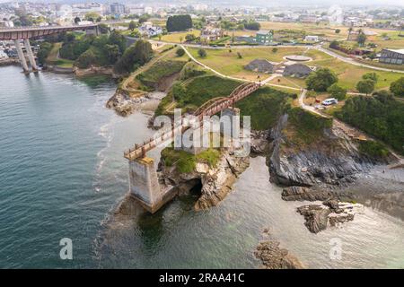 Vista aerea del ponte di Ribadeo nel nord della Spagna Foto Stock