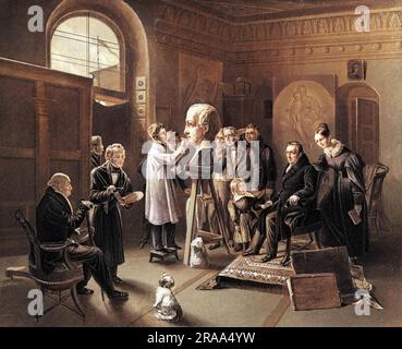 JOHANN LUDWIG TIECK (1773 - 1853), scrittore tedesco raffigurato nell'atto di essere scolpito da David d'Angers, mentre Dorothea Tieck (a destra) guarda il procedimento. Foto Stock
