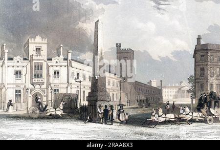 L'Obelisco e la Scuola per i ciechi indigenti al St George's Circus, Southwark. Data: Anni '1840 Foto Stock