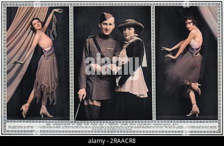 Vernon Blythe Castle (1887-1918), e la moglie americana Irene (Nee Foote), ballerine da ballo, artisti e insegnanti di danza, nella foto del 1917 quando prestava servizio nell'esercito britannico nel Royal Flying Corps dove prestava servizio con distinzione. E' stato ucciso in un incidente aereo civile nel 1918. Data: 1917 Foto Stock