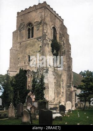 La splendida torre normanna di St Michael's Church, Romsey, Essex, Inghilterra. Data: XI - XII secolo Foto Stock