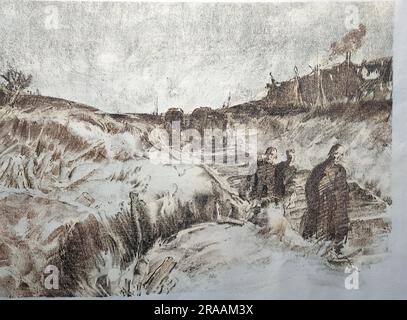 Prigionieri tedeschi, Wytschaete Road. L'offensiva del 31 luglio 1917, del tenente W (Will) H Dyson (1880-1938), Australian Imperial Force. Dyson si arruolò nell'esercito e nonostante fosse stato ferito due volte produsse un gran numero di disegni di soldati australiani in battaglia. Nel 1915, è diventato un artista di guerra ufficiale australiano al fronte. Le mostre dei suoi cartoni animati di guerra si tennero a Londra, e nel novembre 1918 pubblicò Australia at War, che contiene alcuni dei suoi migliori disegni. Data: 1917 Foto Stock