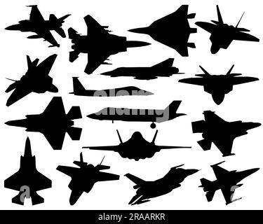 Set di silhouette Fighter Jet Illustrazione Vettoriale