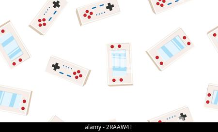 Senza interruzioni modello infinito con console di gioco portatili e joystick, giocattoli elettronici vecchio retrò hipster vintage dal 70s, 80s, 90s isolato su bianco bac Illustrazione Vettoriale