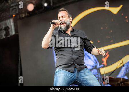 Oslo, Norvegia. 22 giugno 2023. La rock band americana Clutch esegue un concerto dal vivo durante il festival musicale norvegese Tons of Rock 2023 a Oslo. Qui il cantante Neil Fallon è visto dal vivo sul palco. (Foto: Gonzales Photo - Terje Dokken). Foto Stock