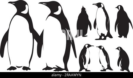 Una serie di illustrazioni vettoriali dei pinguini di silhouette Illustrazione Vettoriale