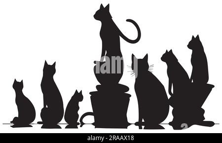 Una serie di illustrazioni vettoriali di silhouette Cat Illustrazione Vettoriale