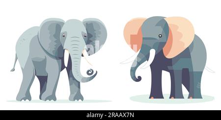 Una serie di illustrazioni Flat Elephant Vector (vettore elefante piatto) Illustrazione Vettoriale