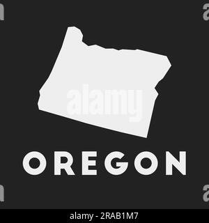 Icona Oregon. Mappa di stato DEGLI STATI UNITI su sfondo scuro. Elegante mappa dell'Oregon con il nome dello stato degli Stati Uniti. Illustrazione vettoriale. Illustrazione Vettoriale