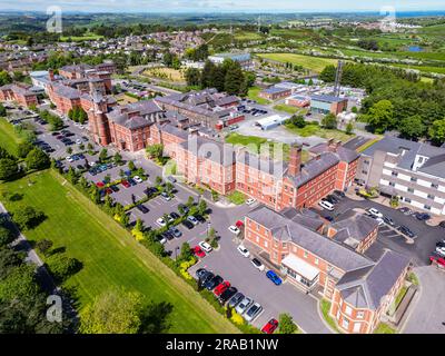 Foto aerea del vecchio Downshire Hospital, Downpatrick, Irlanda del Nord Foto Stock