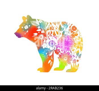 Orso colorato fatto di fiori. Illustrazione vettoriale. Stampa di magliette Illustrazione Vettoriale