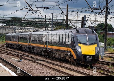 Grand Central arriva sulla East Coast Main Line, Doncaster Foto Stock