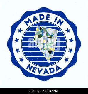 Prodotto in Nevada. Francobollo rotondo dello stato AMERICANO. Sigillo del Nevada con forma di bordo. Badge vintage con testo circolare e stelle. Illustrazione vettoriale. Illustrazione Vettoriale