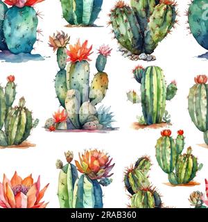 Splendido motivo cactus ad acquerello senza cuciture. Illustrazione vettoriale Illustrazione Vettoriale