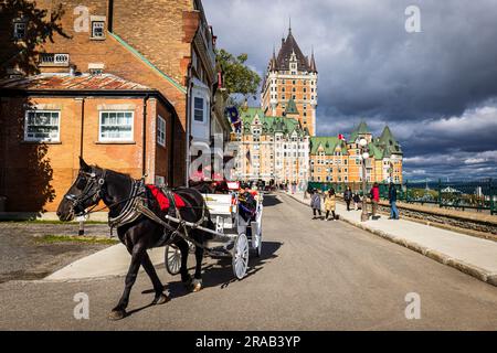 Quebec, vista del castello Frontenac, l'edificio emblematico della città. Foto Stock