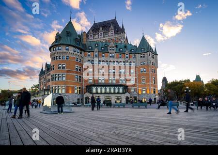 Quebec, vista del castello Frontenac, l'edificio emblematico della città. Foto Stock