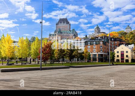 Quebec, vista del castello Frontenac, l'edificio emblematico della città. Foto Stock