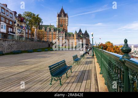 Quebec, vista del castello Frontenac, l'edificio emblematico della città. Foto Stock