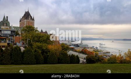 Quebec, vista del castello Frontenac, l'edificio emblematico della città. Foto Stock