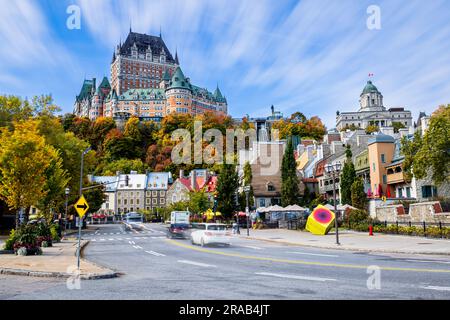 Quebec, vista del castello Frontenac, l'edificio emblematico della città. Foto Stock