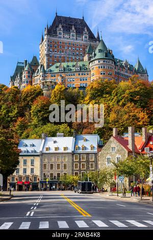 Quebec, vista del castello Frontenac, l'edificio emblematico della città. Foto Stock