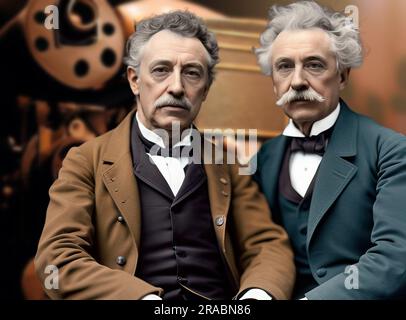 I fratelli Auguste Marie Louis Nicolas Lumière erano due imprenditori francesi, inventori del proiettore e tra i primi registi in hist Foto Stock