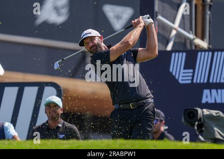 Cadice, Spagna. 2 luglio 2023. CADICE, SPAGNA - 02 LUGLIO: Dustin Johnson di 4Aces GC durante il terzo giorno del LIV Golf - Andalusia al Real Club Valderrama il 2 luglio 2023 a Cadice, Spagna. (Immagine di credito: © DAX via ZUMA Press Wire) SOLO USO EDITORIALE! Non per USO commerciale! Foto Stock