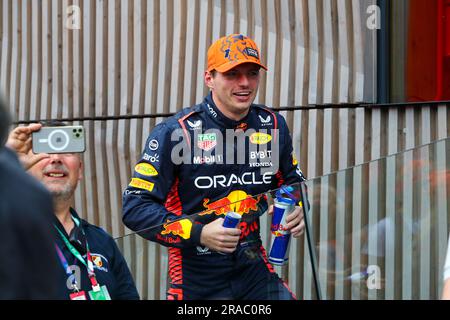 Red Bull Ring Circuit, Spielberg, Austria, 2 luglio 2023, Oracle Red Bull Racing festeggia la vittoria&#XA; Max Verstappen (NED) Redbull Racing RB19&#XA Foto Stock