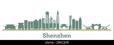 Abstract skyline di Shenzhen China City con edifici a colori. Illustrazione vettoriale. Business Travel and Tourism Concept con architettura moderna. Illustrazione Vettoriale