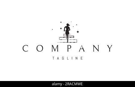 Logo vettoriale su cui un'immagine astratta di una ragazza che corre sulle scale verso il suo obiettivo. Illustrazione Vettoriale