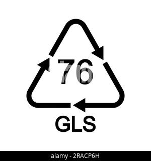 Segnale di riciclaggio del vetro con piombo triangolare con frecce. Icona riutilizzabile 76 GLS isolata su sfondo bianco. Concetto di protezione ambientale Illustrazione Vettoriale