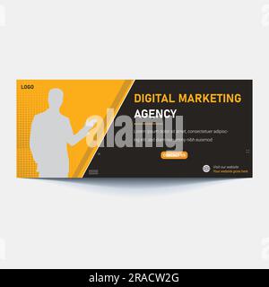 Banner Vector Hero del marketing digitale. Intestazione del sito Web di marketing con le parole "marketing digitale" Illustrazione Vettoriale