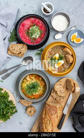 Tre diverse zuppe polacche Foto Stock