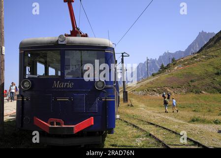 La ferrovia a cremagliera del Monte Bianco, Saint-Gervais-les-Bains, Francia Foto Stock