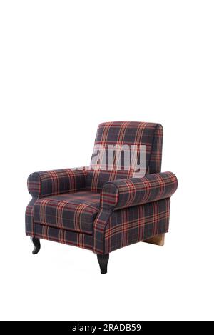 Sedia a scacchi retrò con gambe in legno isolate su sfondo bianco. Foto Stock