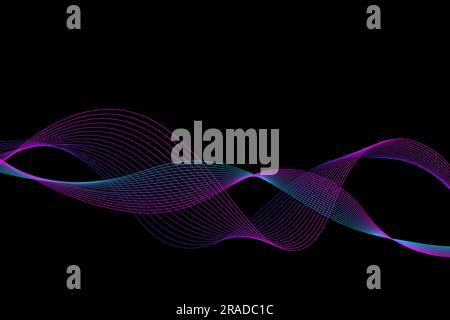 Sfondo astratto vettore. Linee dinamiche multicolore su sfondo nero. Onde a colori. Sfondo per la progettazione Illustrazione Vettoriale