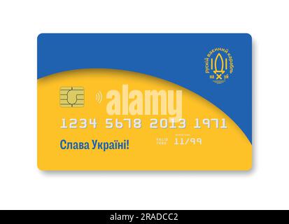 Carta di credito con iscrizione in Ukrainian Glory to Ukraine. Illustrazione vettoriale. Illustrazione Vettoriale