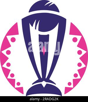 Logo del trofeo ICC ( International cricket council ) per la Coppa del mondo di cricket ODI 2023 in India. Logo dell'identità del marchio man cricket World Cup trop Illustrazione Vettoriale