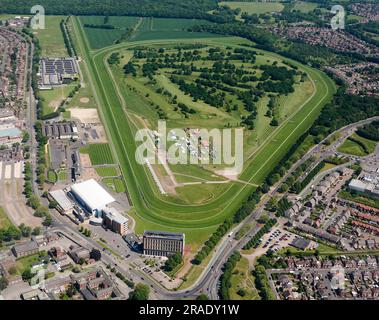 Vista aerea dell'ippodromo di Doncaster, South Yorkshire, Inghilterra settentrionale, Regno Unito Foto Stock