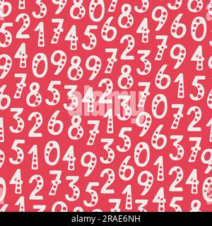 Pattern vettoriale senza giunzioni con numeri in ordine casuale. Oggetti isolati su sfondo rosso. Illustrazione Vettoriale